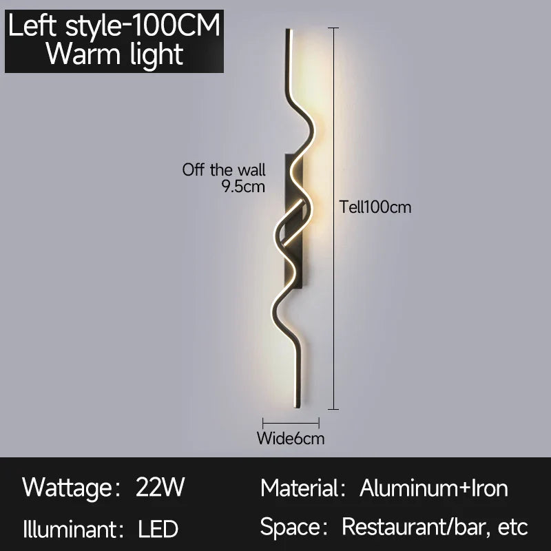 Axyaa Black LED Wall Sconce 80/100CM Strip Light for Bedroom Decor & Background