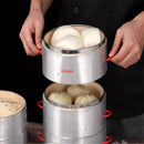 Axya Aluminum Bamboo Steamer with Cover - Cookware for Stuffed Bun, Dumpling, Fish, Vegetable, Snack