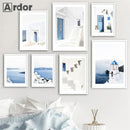 Axyaa Santorini Ocean Seascape Canvas Wall Art Painting Print for Living Room Decor