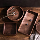 Axya Solid Wood Dessert Plate Set, Walnut Round Tea Tray, Stackable Japanese Tableware