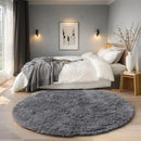 Axyaa Soft Shaggy Round Area Rug for Living Room Kids Bedroom Gray