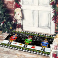 Axyaa Christmas Welcome Mat with Santa Snowman Car Print