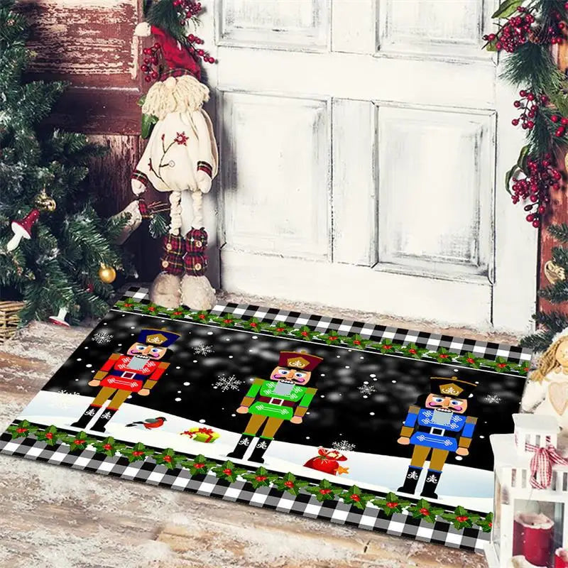 Axyaa Christmas Welcome Mat with Santa Snowman Car Print