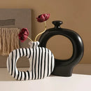 Axyaa Zebra Stripes Ceramic Vase Modern Floral Decor Desk Aesthetic Room Decoration