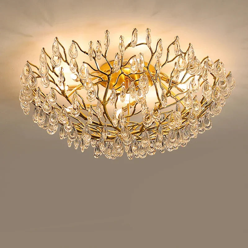 Axyaa Crystal Ceiling LED Chandelier Modern Round Branch Lamparas De Techo