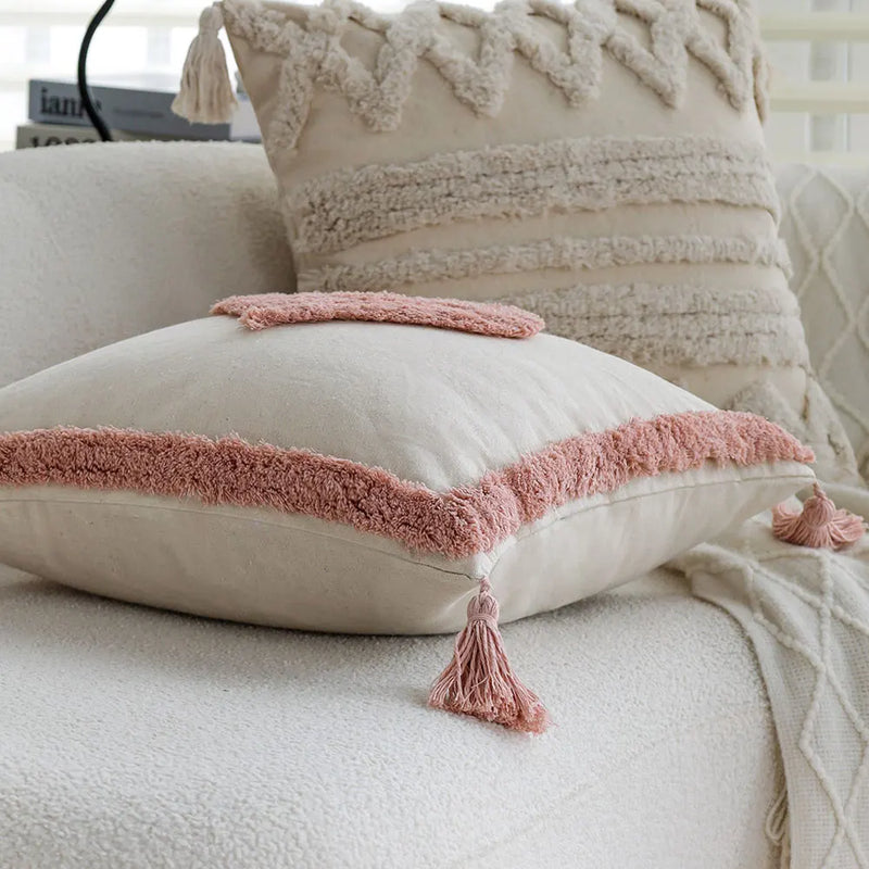 Axyaa Love Tassel Cushion Cover 45x45 Cotton Throw Pillow Home Decor