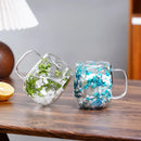 Axyaa Double-Walled Glass Cup with Handle- High Borosilicate Coffee Mug, Floral Design
