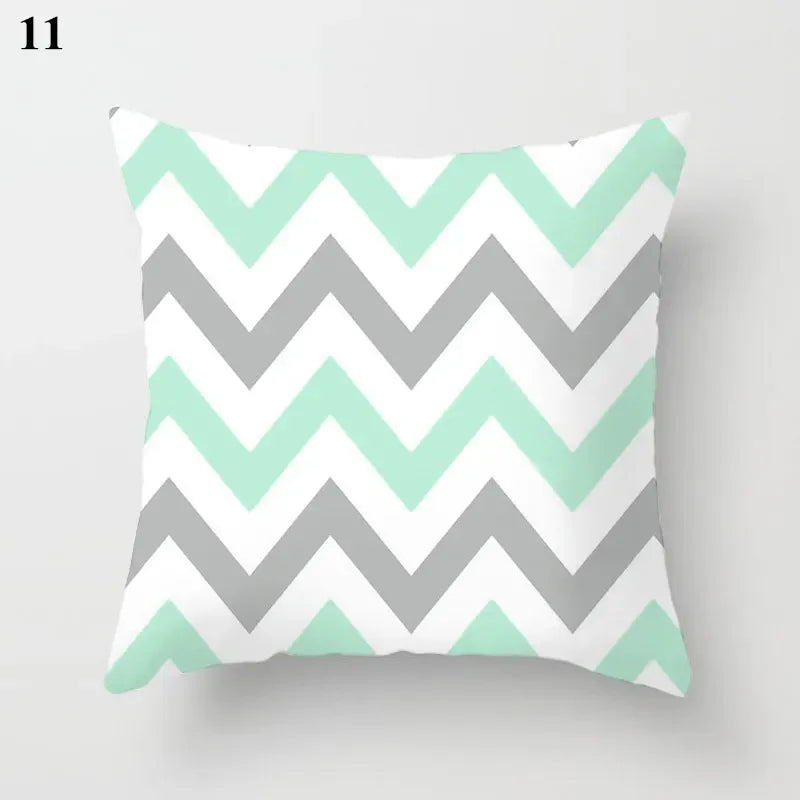 Axyaa Mint Green Blue Geometric Cushion Cover Modern Home Decor