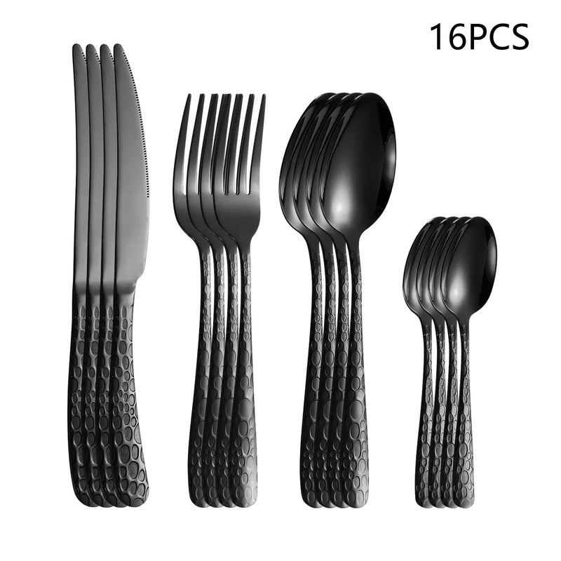 Axyaa Black Stainless Steel Cutlery Set for Home Kitchen Holiday Dinner