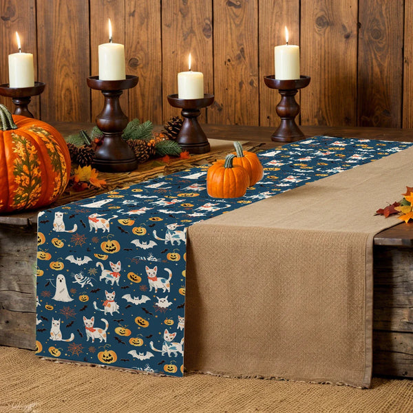 Axyaa Cute Ghost Table Runner: Halloween Wedding Dining Decor and Coffee Table Cloth