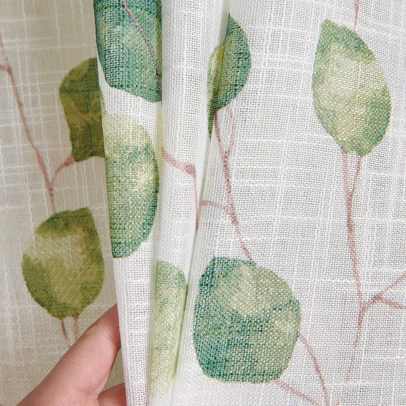 Green Leaves Printed Sheer Voile Curtains by Axyaa - 1 Pair