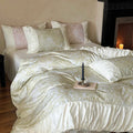 Axyaa Luxury Cotton Satin Bedding Set with Printed Duvet Cover, Sheets, Lace Quilt, Pillowcase
