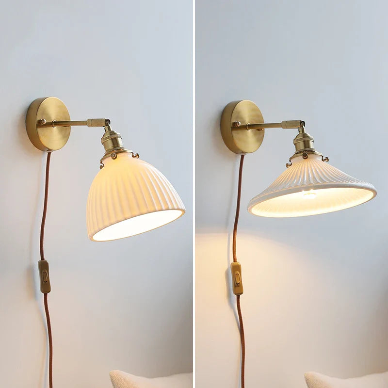 Axyaa Nordic LED Wall Sconce Ceramic Lampshade for Bedroom Living Room
