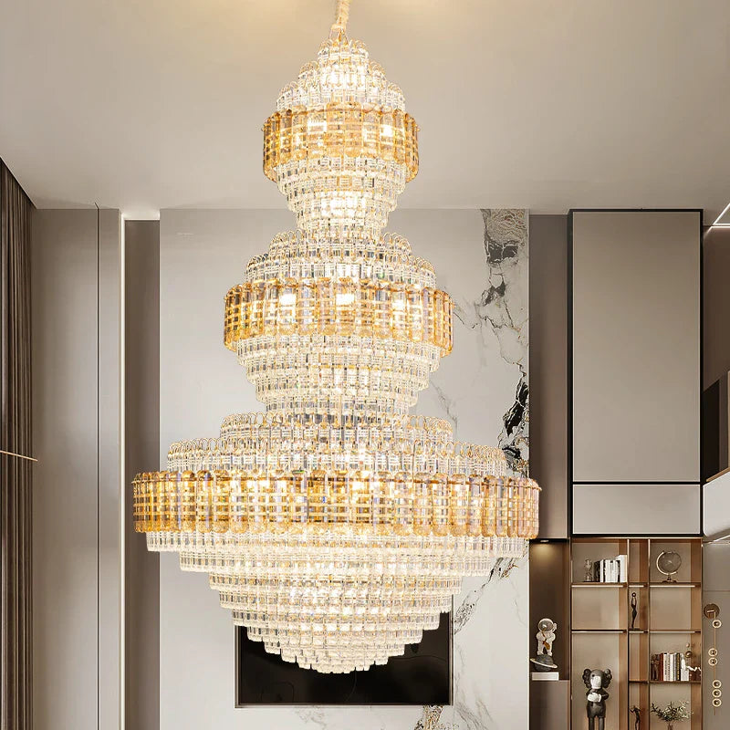 Axyaa European Crystal Duplex Staircase Chandelier for Villa Project Living Room