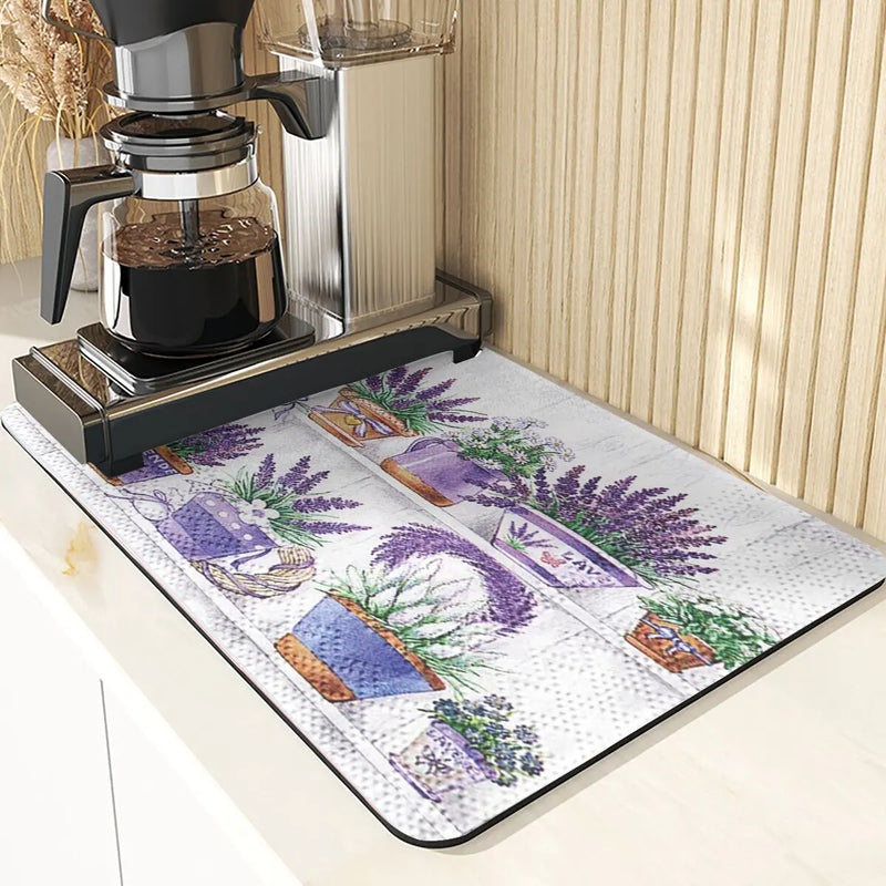 Axyaa Lavender Print Kitchen Drying Mat | Absorbent Mat for Home Décor