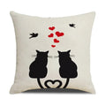 Axyaa Funny Cats Linen Pillow Cover 45x45cm - Farmhouse Decor & Office Throw Pillowcase