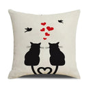 Axyaa Funny Cats Linen Pillow Cover 45x45cm - Farmhouse Decor & Office Throw Pillowcase
