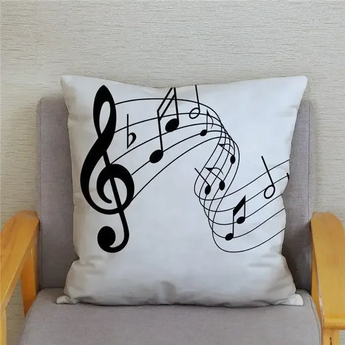 Axyaa Cartoon Sheet Music Printed Cushion Cover for Bedroom and Living Room
