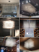 Axyaa Rectangular Cube LED Chandelier: Geometric Stereo Lighting for Hotel Lobby Decoration.