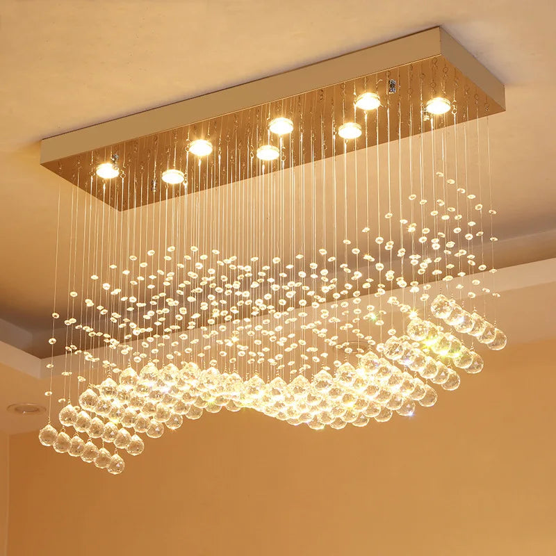 Axyaa Chrome LED Chandelier, Modern Wave Art Decor Suspension Lighting
