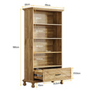 Axyaa 6-Shelf Bookcase with Drawer: 71 Inch Tall, Solid Wood Legs, 6-Tier Open Display