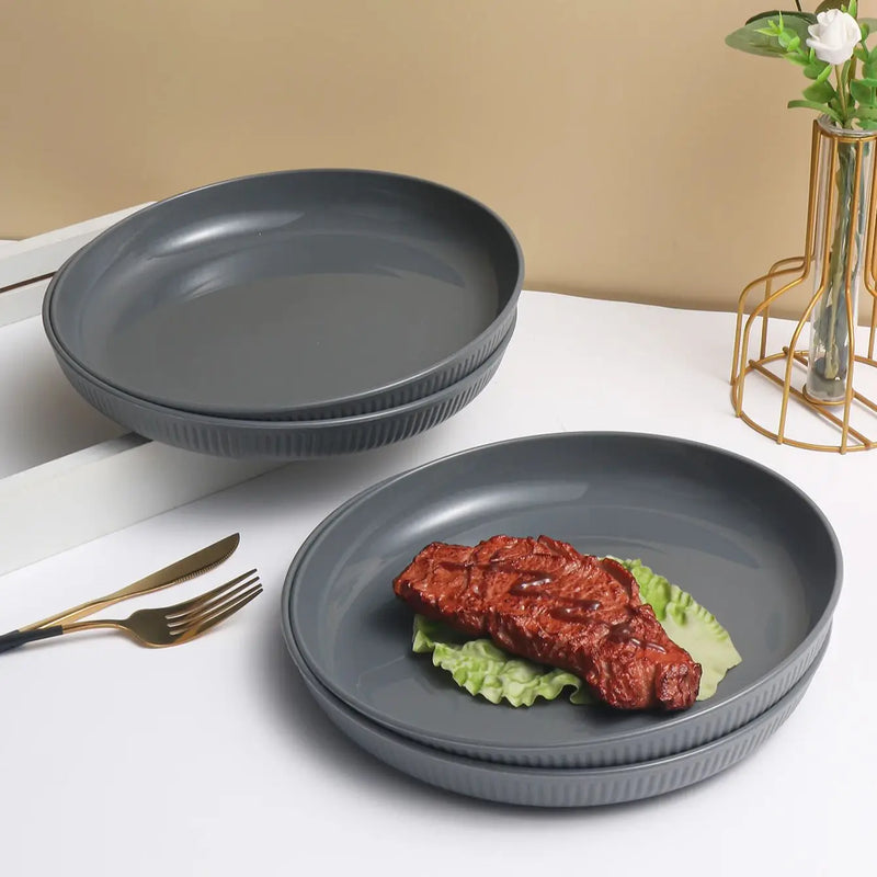Axyaa Grey Striped Plastic Plate Set - Ideal for Table, Camping, and Desserts
