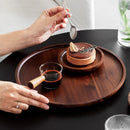 Axyaa Wooden Food Storage Tray: Round Tea Dessert Cake Plate & Household Organizer