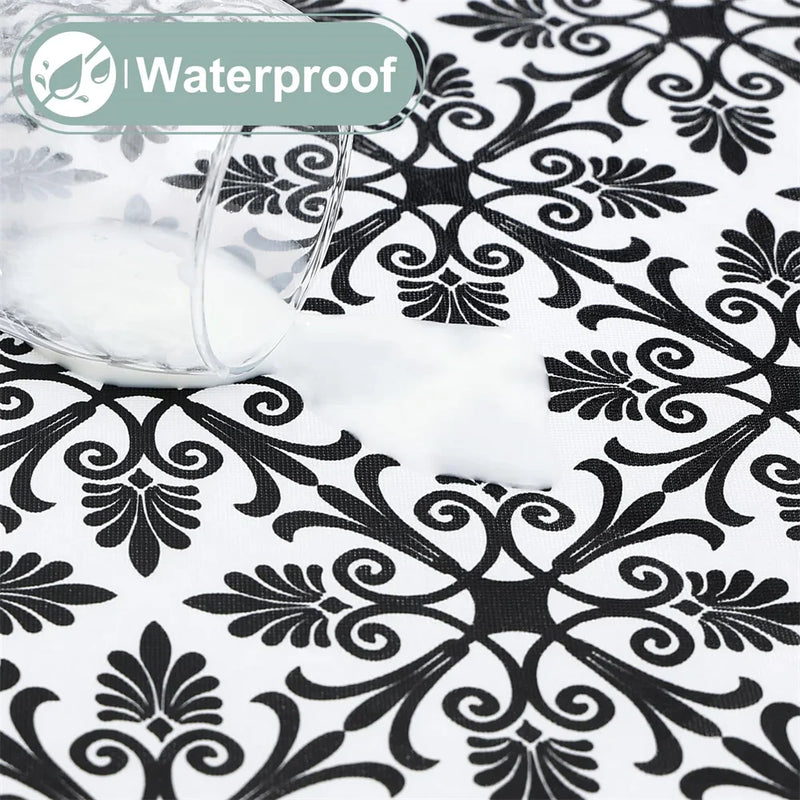 Axyaa Waterproof Fitted Round Vinyl Tablecloth for Outdoor Picnics and Camping