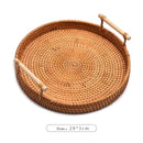 Axyaa Round Rattan Tray with Wooden Handle, Multipurpose Serving Tray for Home Kitchen