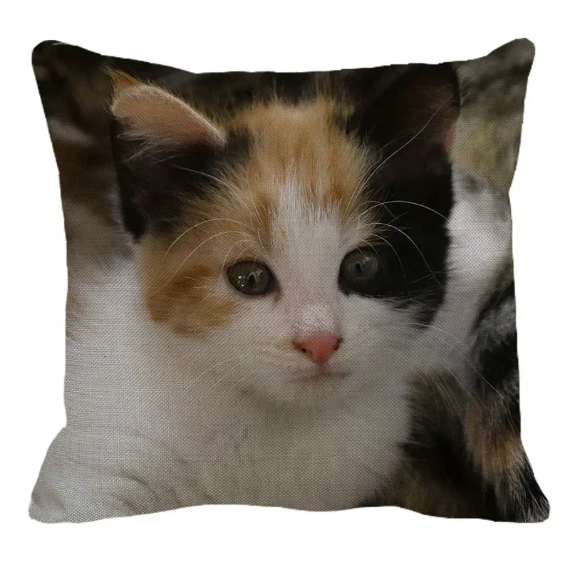 Axyaa Cat Print Linen Throw Pillowcase 45X45CM