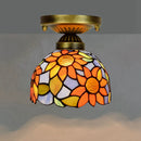 Axyaa European Floral Rose Mosaic Ceiling Light - Antique 8" Flush Mount for Dining Room/Library