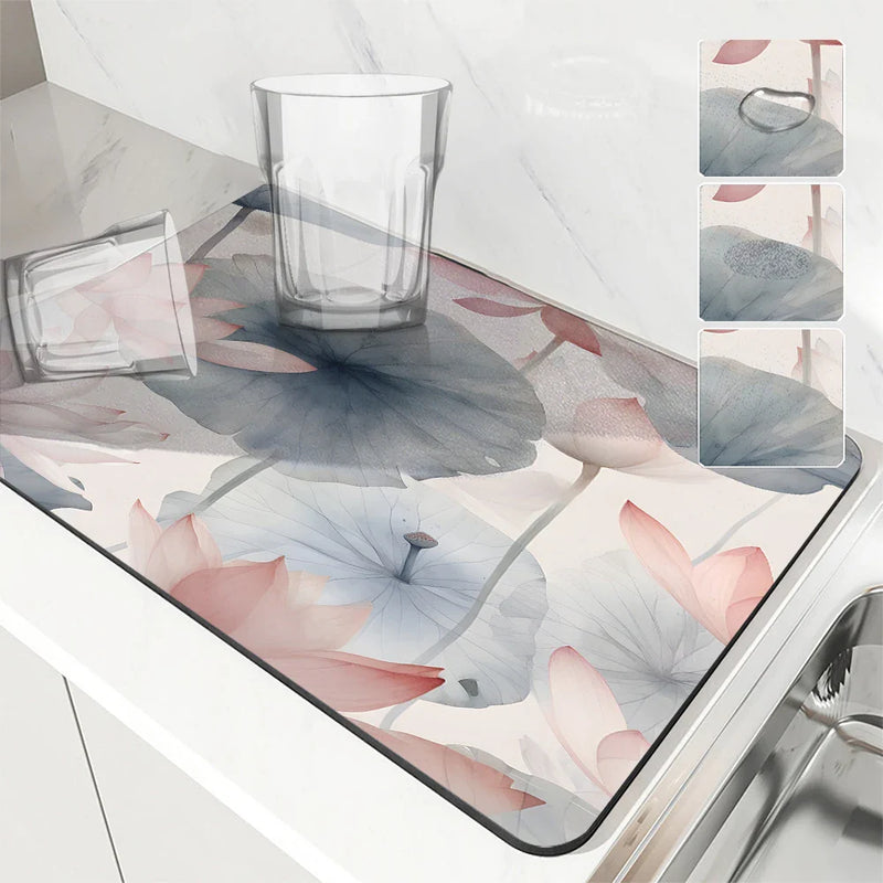 Watercolor Flower Drying Mat for Kitchen and Bathroom by Axyaa