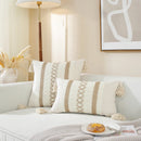 Axyaa Linen Stripe Diamond Woven Cushion Cover with Tassels, 45x45cm