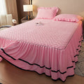 Axyaa European Winter Padded Milk Fleece Bed Skirt - Single Piece Coral Fleece Mattress Cover