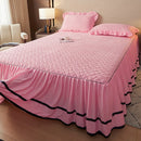 Axyaa European Winter Padded Milk Fleece Bed Skirt - Single Piece Coral Fleece Mattress Cover