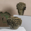 Axyaa Leaf Relief Ceramic Vase, Hand-made Porcelain Flower Pot, Floral Arrangement Accessory