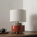 Axyaa Ceramic Red Fabric Lampshade Table Light - Retro Living Room Bedroom Decoration