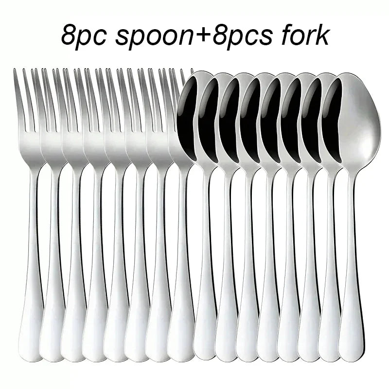 Axyaa Stainless Steel Fork and Spoon Set for Dining - 16 pieces