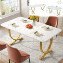 Axyaa 63-Inch Rectangular Faux Marble Dining Table, Modern White Kitchen Table for 4-6
