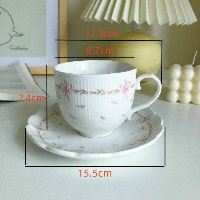 Axyaa Vintage Relief Ceramic Coffee Cup and Saucer Set