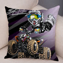 Axyaa Cartoon Motorcycle Pillowcase for Home, Sofa, Car - Polyester - Colorful Design