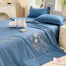 Axyaa Soft Cotton 3D Flower Embroidered Summer Quilt 4-Piece Set