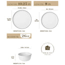 Axyaa LEXI Ceramic Plate Set - White Black Rim Dinnerware, 4/6 PCS Variants