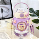 Axyaa Kawaii Cat Panda Water Bottle with Straw Strap - BPA-Free 820ml