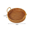 Axyaa Handwoven Rattan Basket with Handle - Food Storage Tray, Wicker Storage Organizer