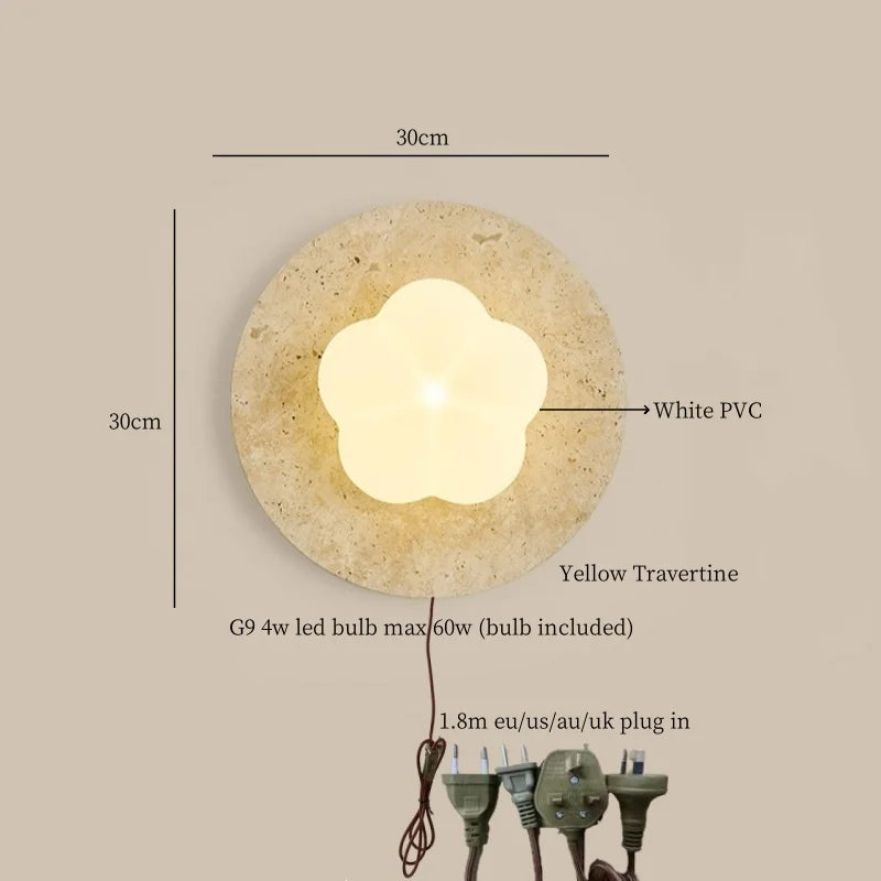 Axyaa Wabi Sabi LED Wall Lamp Yellow Travertine Pull Chain Switch for Living Room