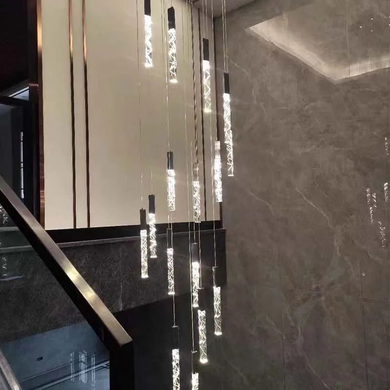 Luxury Axyaa Crystal LED Chandelier: Minimalist Nordic Design for Staircase & Living Room