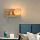 Axyaa LED Planet Glass Wall Lamp with Wood Base for Children's Room Home Decor