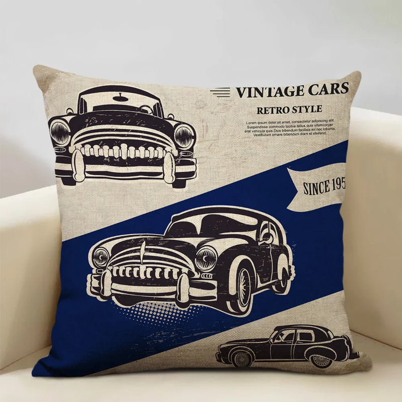Axyaa Classic Cars Print Cushion Cover 45X45CM Pillowcase Linen Throw Pillow