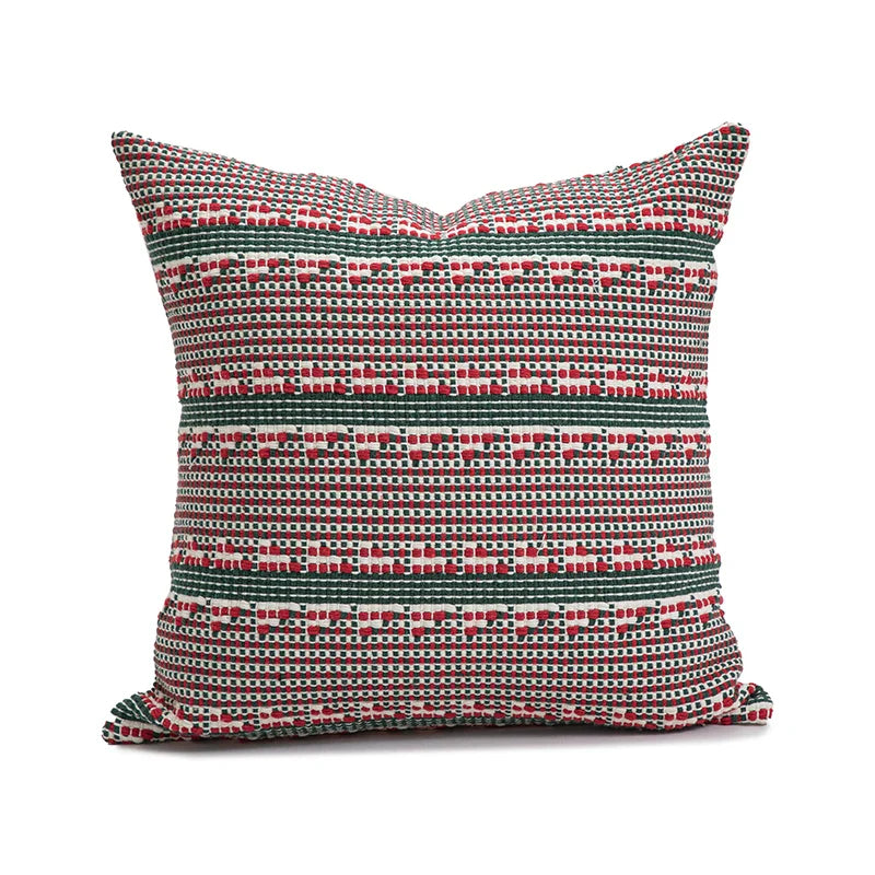 Axyaa Christmas Cushion Cover Snowflake Tree Green Red Checked Tassels